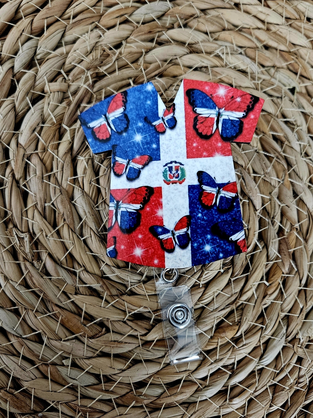 Dominican Flag Butterfly Badge Reel
